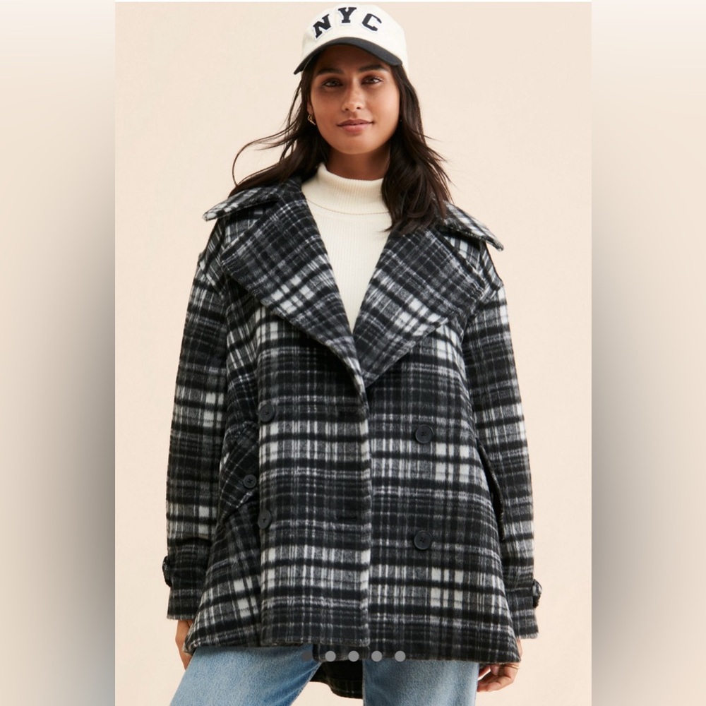 NWT Free People size XL Highlands Wool Peacoat Jacket Oversized Coat Black M2-22